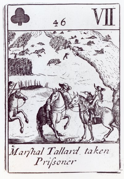 Marshal Tallard Taken Prisoner, Seven of Clubs Playing Card from a Set Commemorating the War of the Spanish Succession by Robert Spofforth